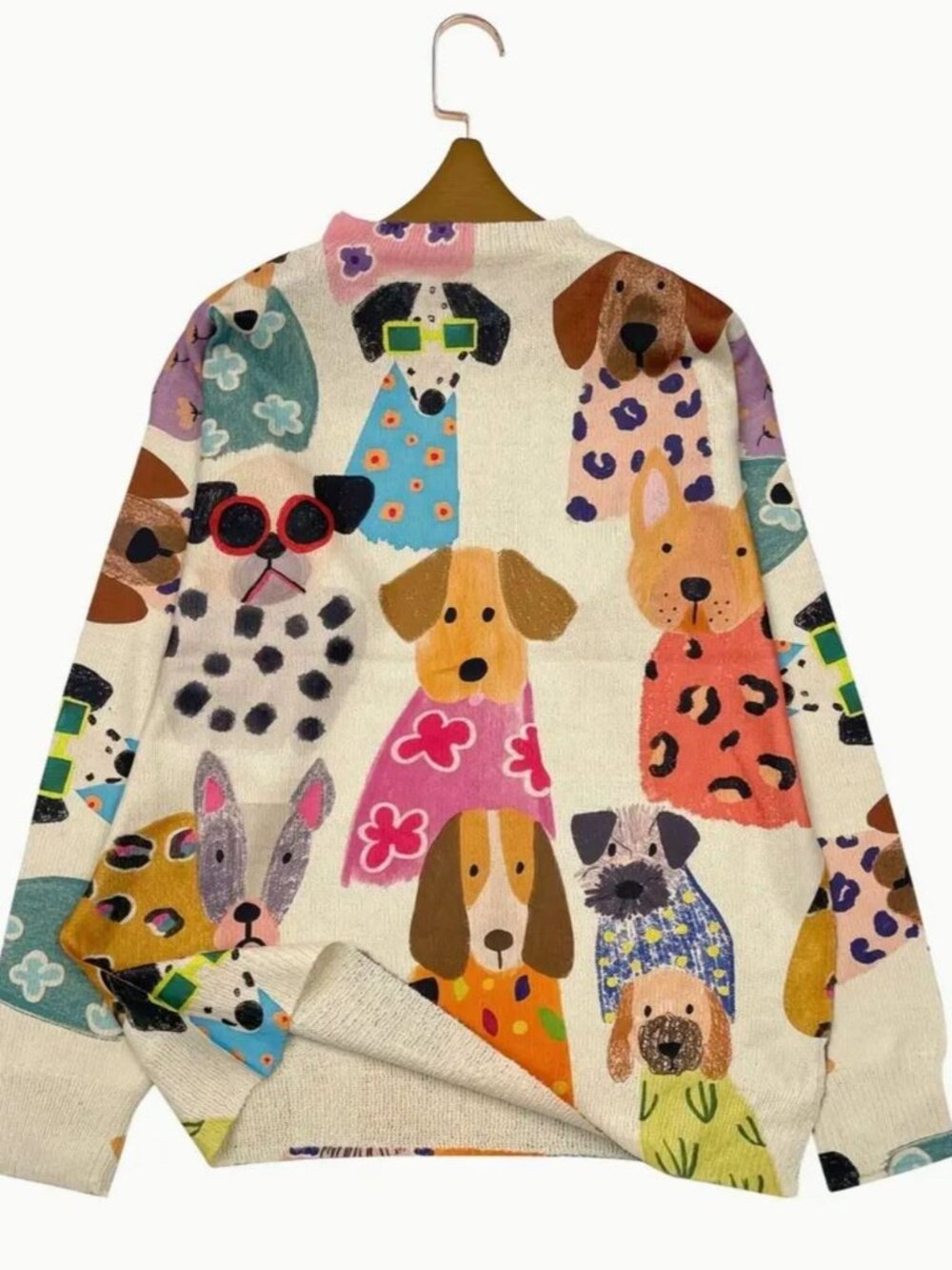 NEW Adorable Ivory Abstract Dog Art Print Sweater Sizes S, L - Picture 2 of 6